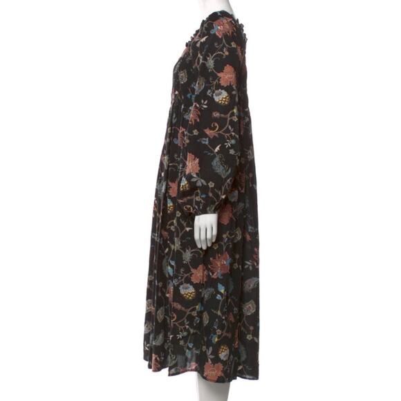 Mille Catherine Black Floral Smocked Bodice Square Neck Midi Dress M - Picture 4 of 8